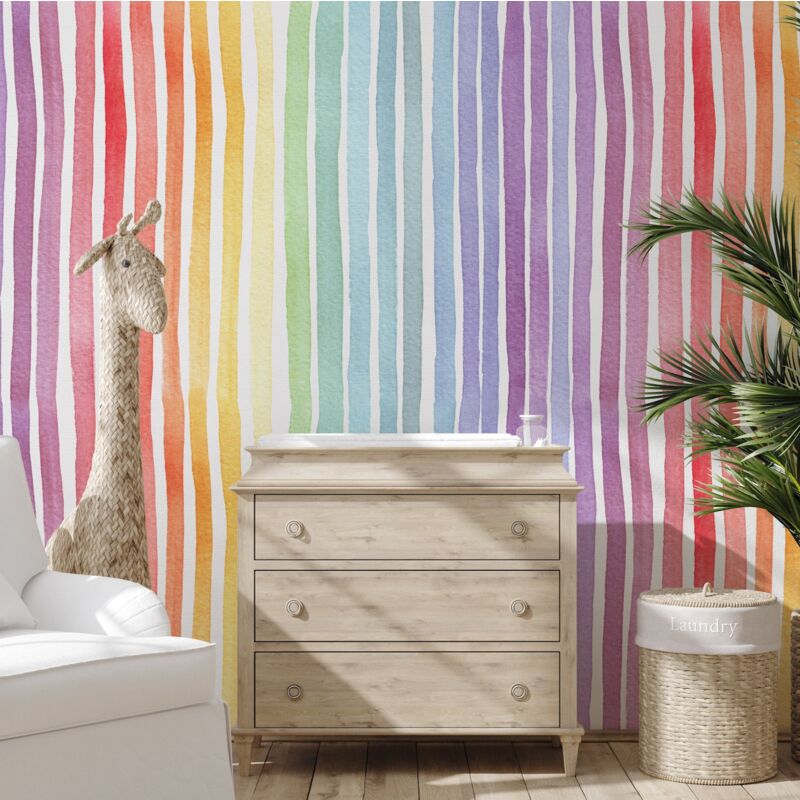 foto del prodotto wallpapers4beginners carta da parati a righe arcobaleno in fogli di carta, 250x200cm
