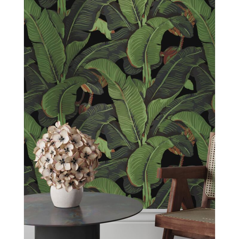foto del prodotto wallpapers4beginners carta da parati foglie di banano nera in fogli di carta, 250x200cm