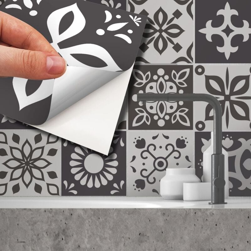 foto del prodotto walplus arjorelle adesivi per piastrelle da parete, 15 cm, 24 pezzi, in bianco e nero e nero