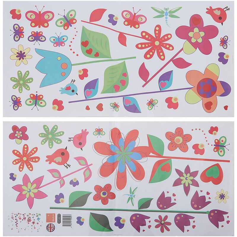 foto del prodotto walplus colorful flowers and butterflies adesivi per parete, motivo fiori e farfalle