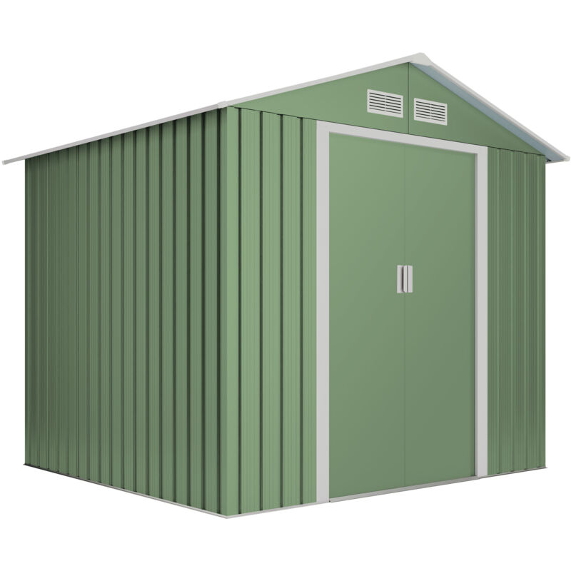 foto del prodotto wasabi casetta da giardino in metallo 5,27m2 light green 4 griglie di ventilazione doppia porta scorrevole