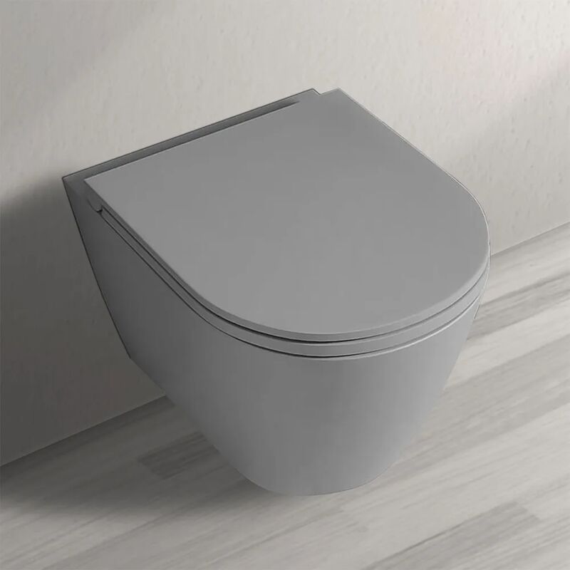 foto del prodotto water sospeso rimfree serie feeling in ceramica con finitura grigio opaco
