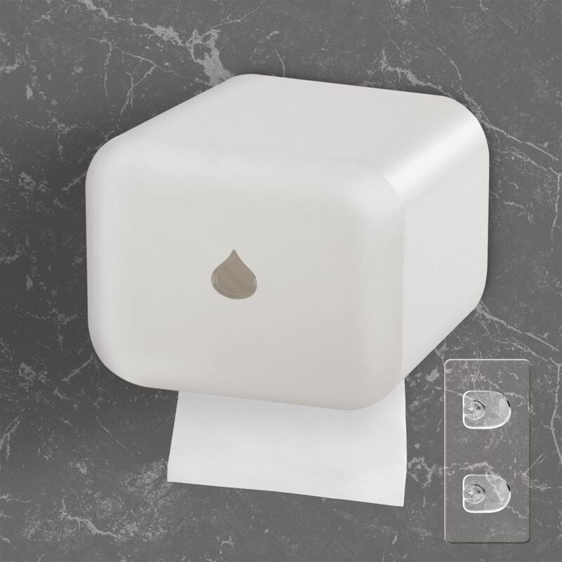 foto del prodotto waterproof toilet paper dispenser wall mounted toilet paper holder no drilling self adhesive with rod for bathroom white 