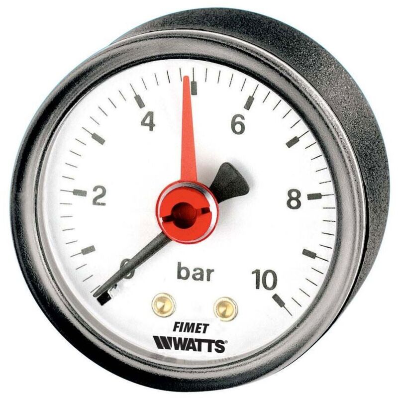 foto del prodotto watts m3a abs 63 r fe manometro dn 63 ad attacco posteriore, scala 0 10 bar attacco g1 4b cassa in plastica e indice rosso per impianti di