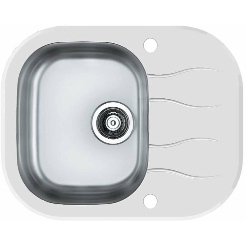 foto del prodotto wave lavello 62x50 cm, con comando dello scarico, vetro bianco acciaio inox 1102727 alveus