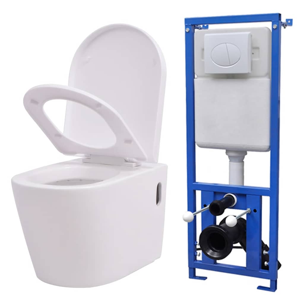 foto del prodotto wc a muro con sciacquone nascosto in ceramica bianco vidaxl