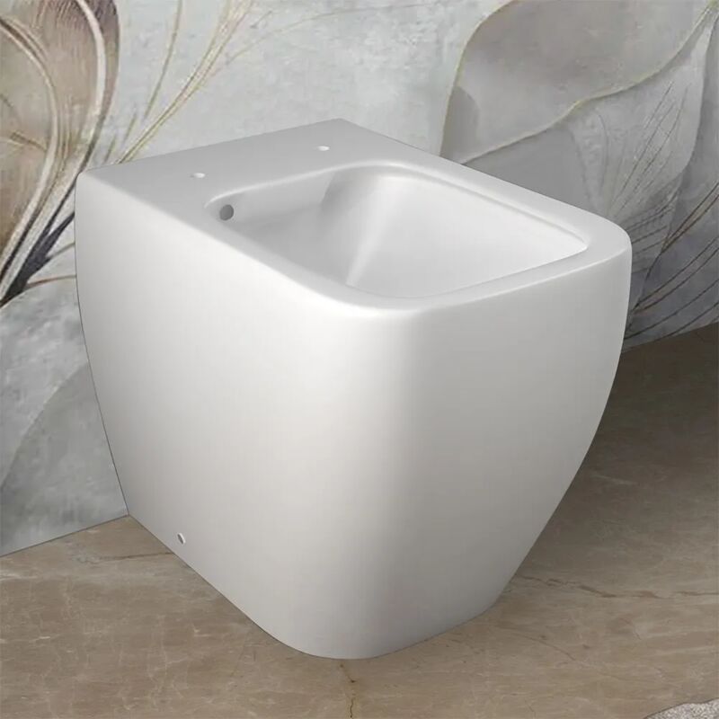 foto del prodotto wc filomuro bianco opaco senza brida rak serie metropolitan doppio scarico