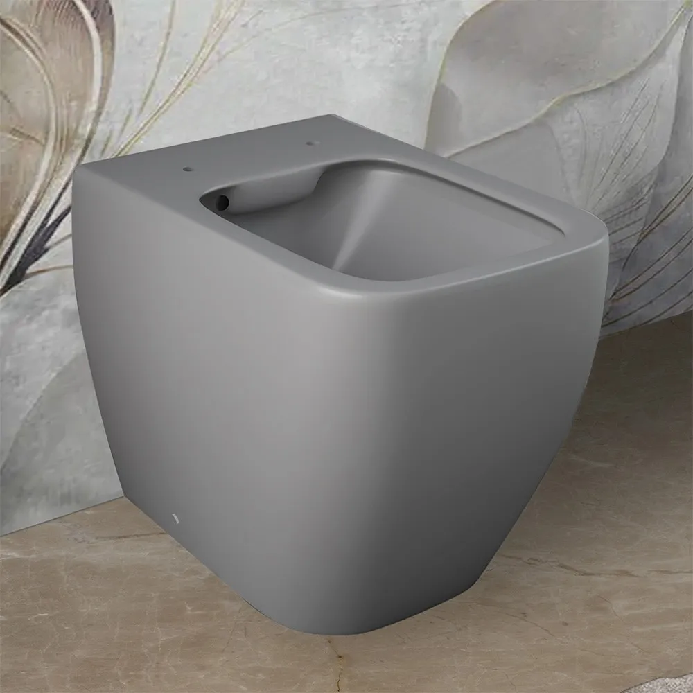 foto del prodotto wc filomuro grigio opaco senza brida rak serie metropolitan doppio scarico