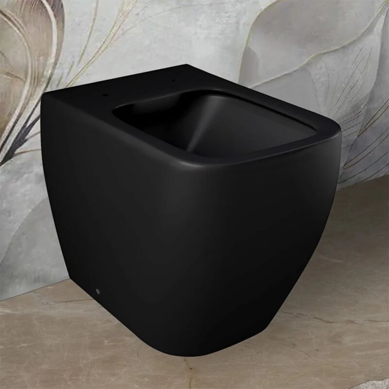 foto del prodotto wc filomuro nero opaco senza brida rak serie metropolitan doppio scarico