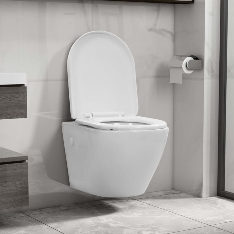 foto del prodotto wc sospeso con design senza bordi in ceramica bianca