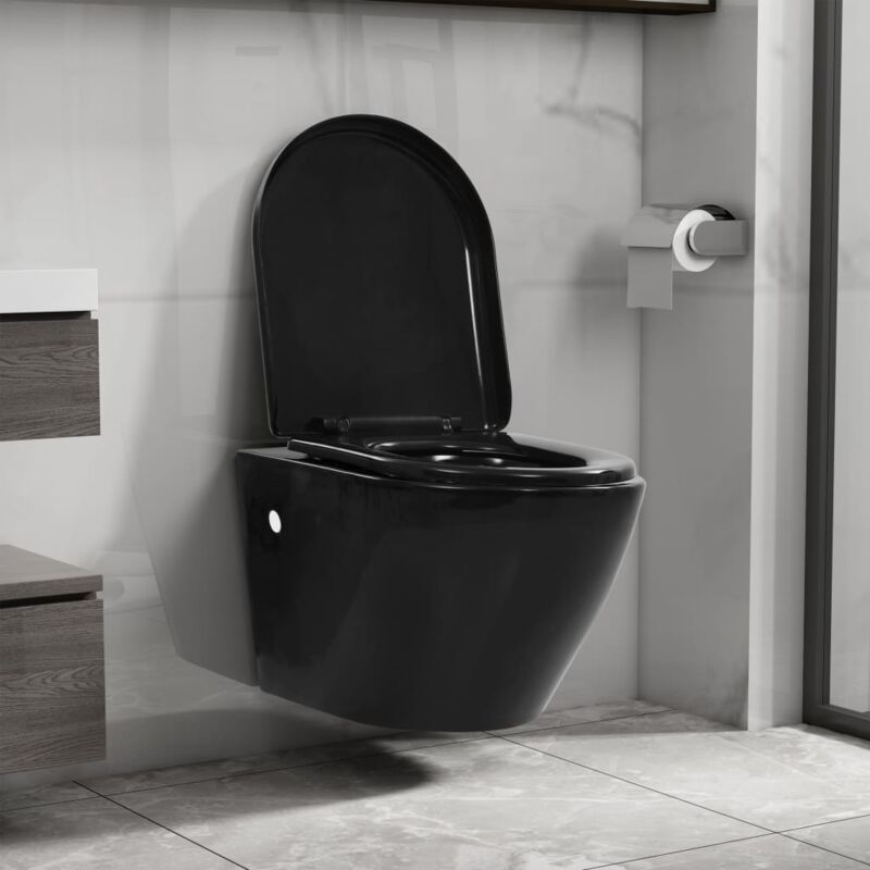 foto del prodotto wc sospeso con design senza bordi in ceramica nero vidaxl