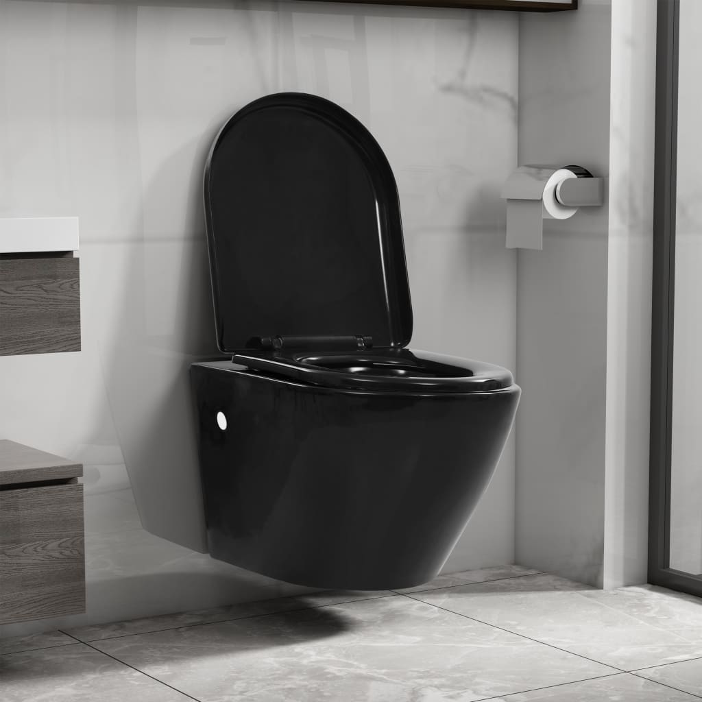 foto del prodotto wc sospeso con design senza bordi in ceramica nerocod mxl 102353