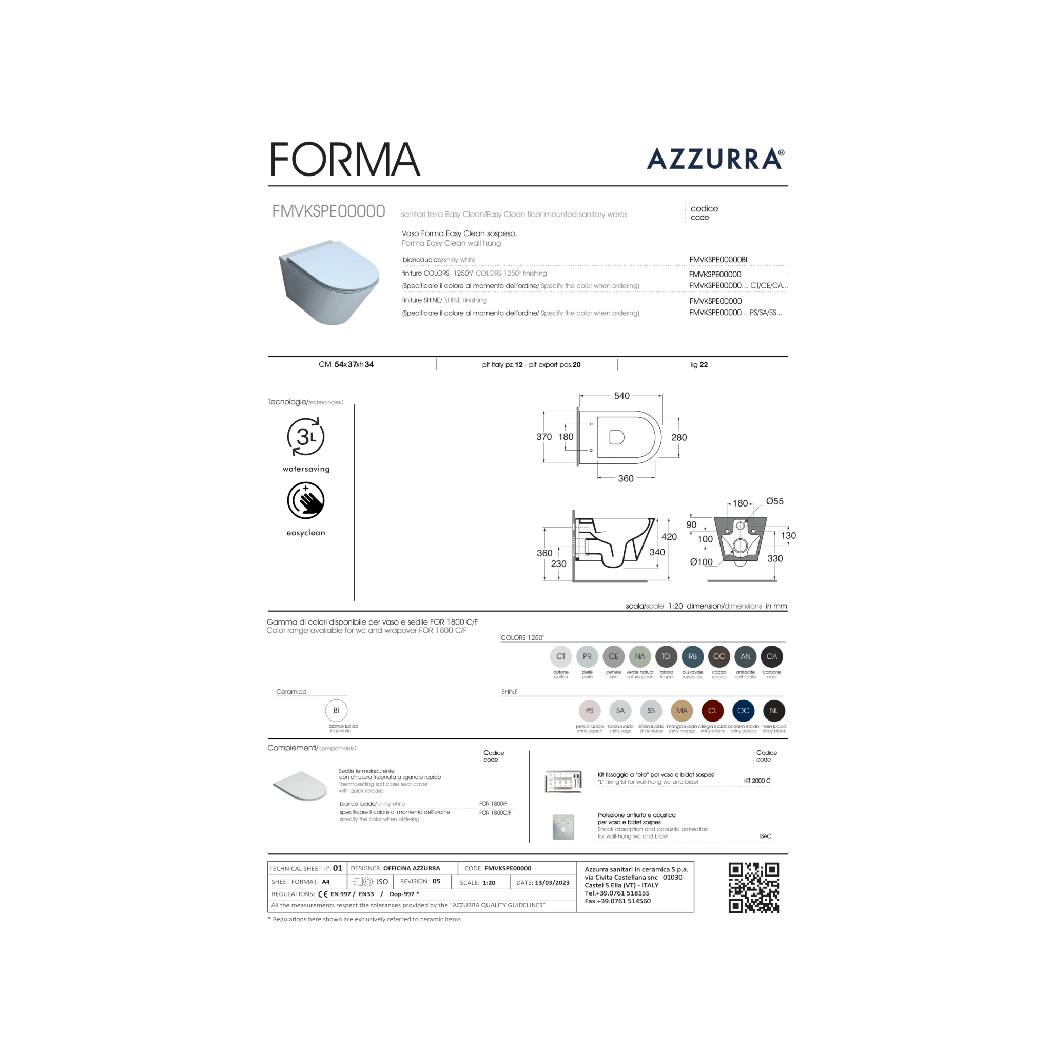 foto del prodotto wc sospeso senza brida azzurra ceramica bianco lucido quot forma quot 