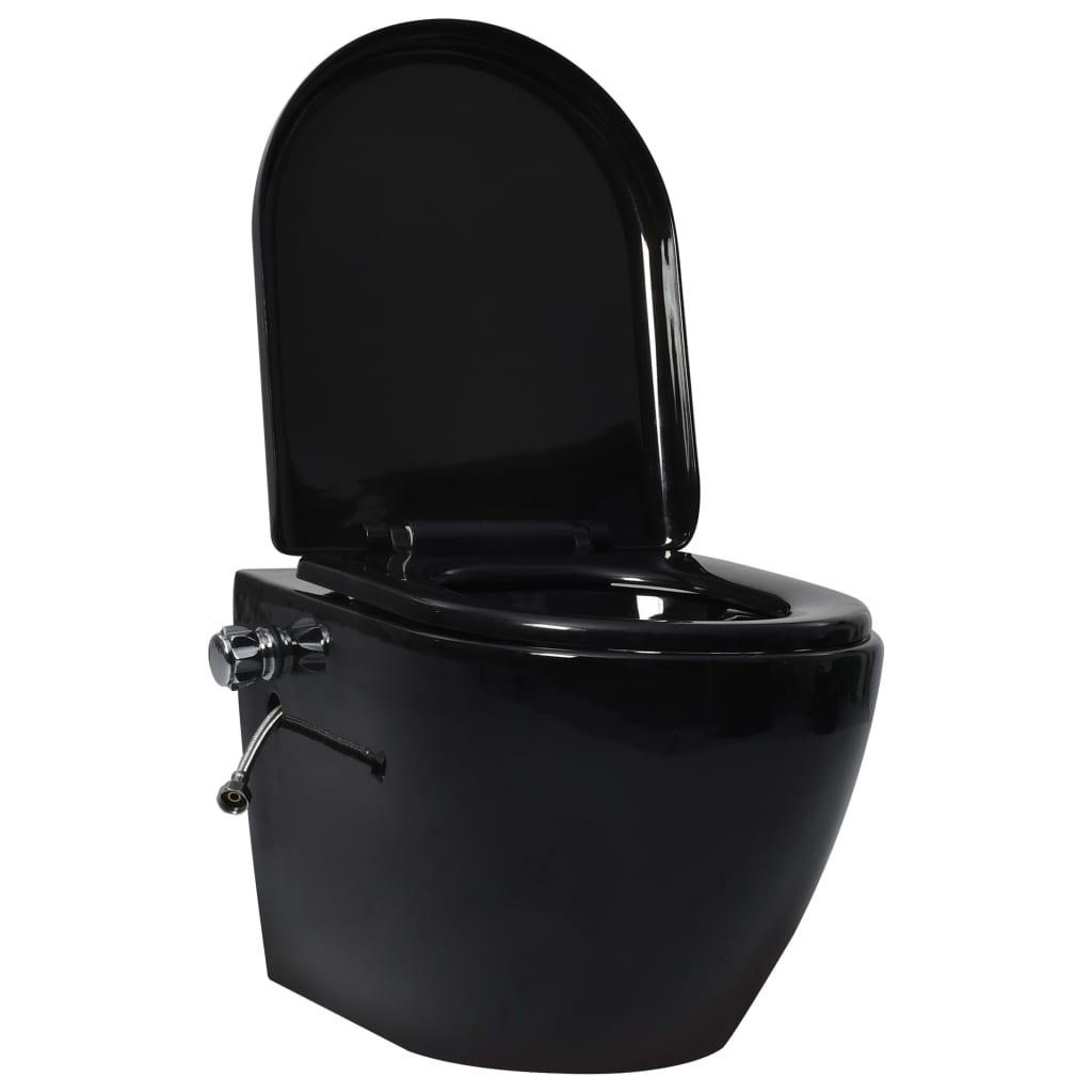 foto del prodotto wc sospeso senza brida con funzione bidet wc sospeso bagno con funzione rallentata ceramica nera 02 0003575