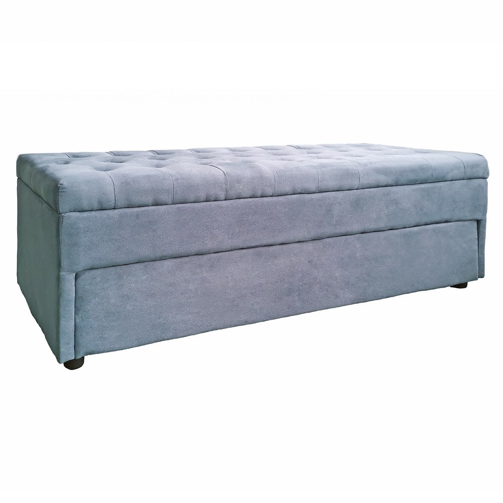 foto del prodotto we home panca contenitore in velluto blu con cassettone pampa