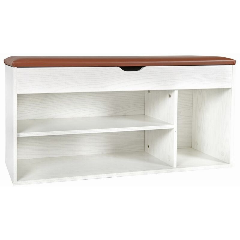 foto del prodotto we home scarpiera panca ingresso con cuscino 104x49x30 cm rovere sbiancato