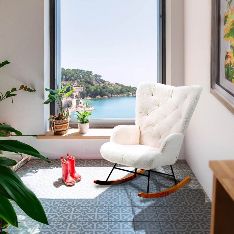 foto del prodotto we home - sedia relax a dondolo in bouclè panna