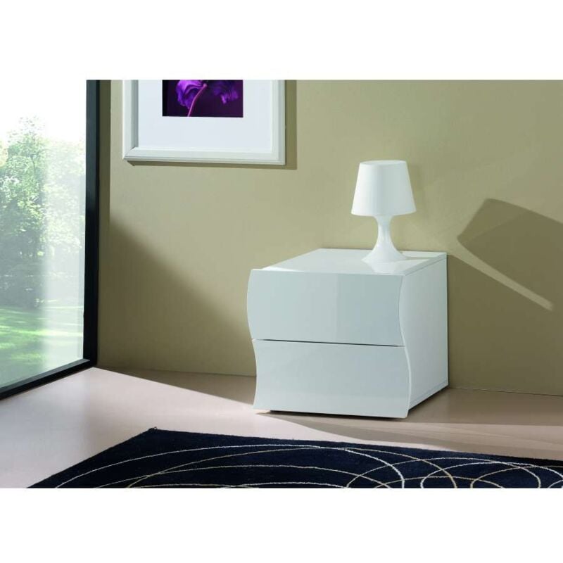 foto del prodotto web furniture comodino 2 cassetti onda bianco lucido design italiano 41,3x50x40 cm