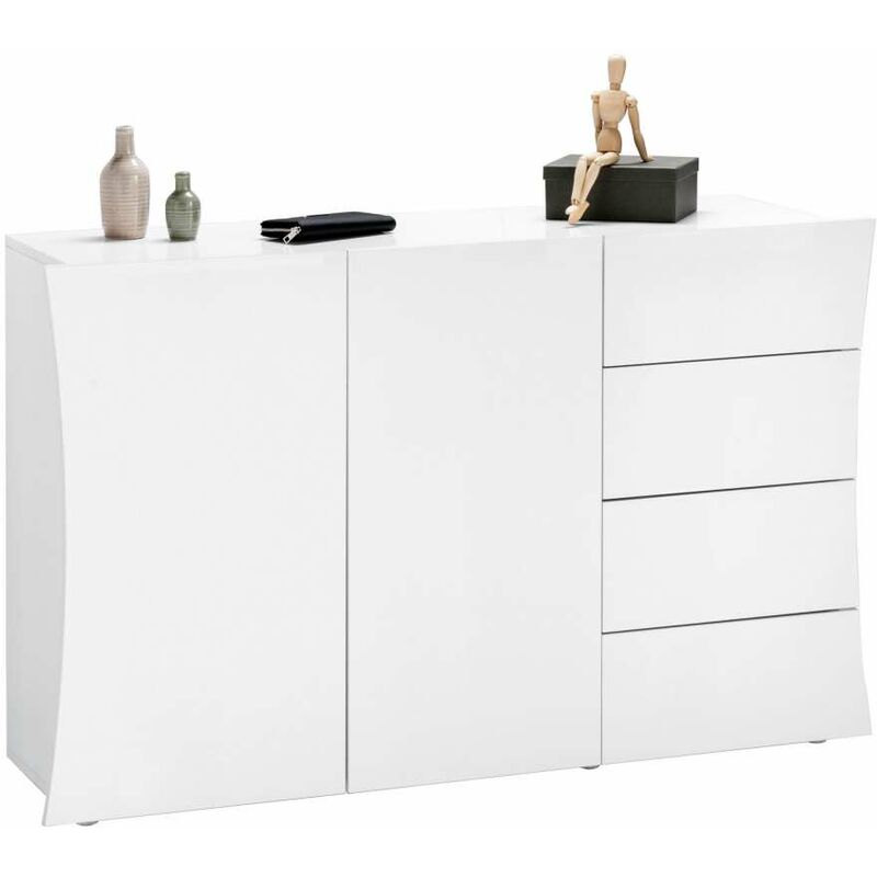 foto del prodotto web furniture mobile multiuso arco 2 ante 4 cassetti bianco lucido 81h x 124l x 124a x 40p cm