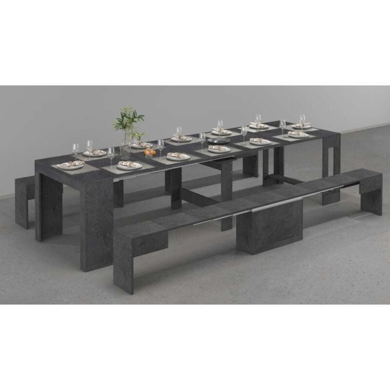foto del prodotto web furniture panca allungabile per consolle e tavolo da pranzo 290 66x25x45cm orion colore ardesia