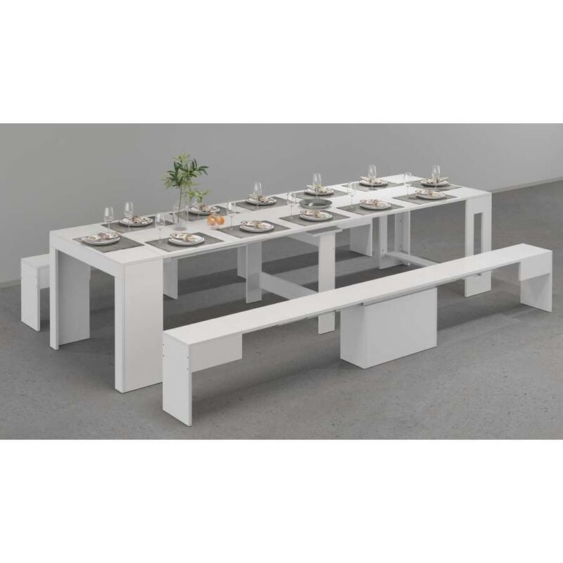 foto del prodotto web furniture - panca allungabile per consolle e tavolo da pranzo 290 66x25x45cm - orion - colore bianco laccato lucido