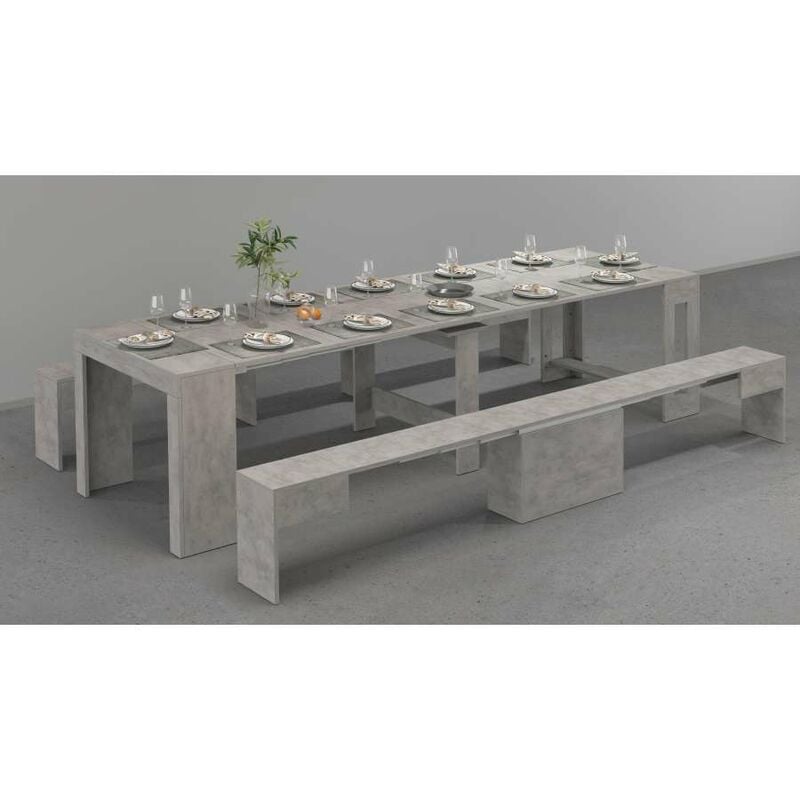 foto del prodotto web furniture panca allungabile per consolle e tavolo da pranzo 290 66x25x45cm orion colore cemento