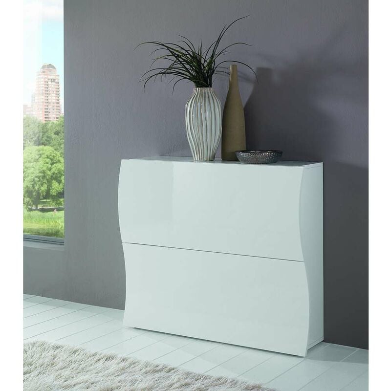 foto del prodotto web furniture scarpiera con 2 ante a ribalta bianco lucido mobile in legno portascarpe