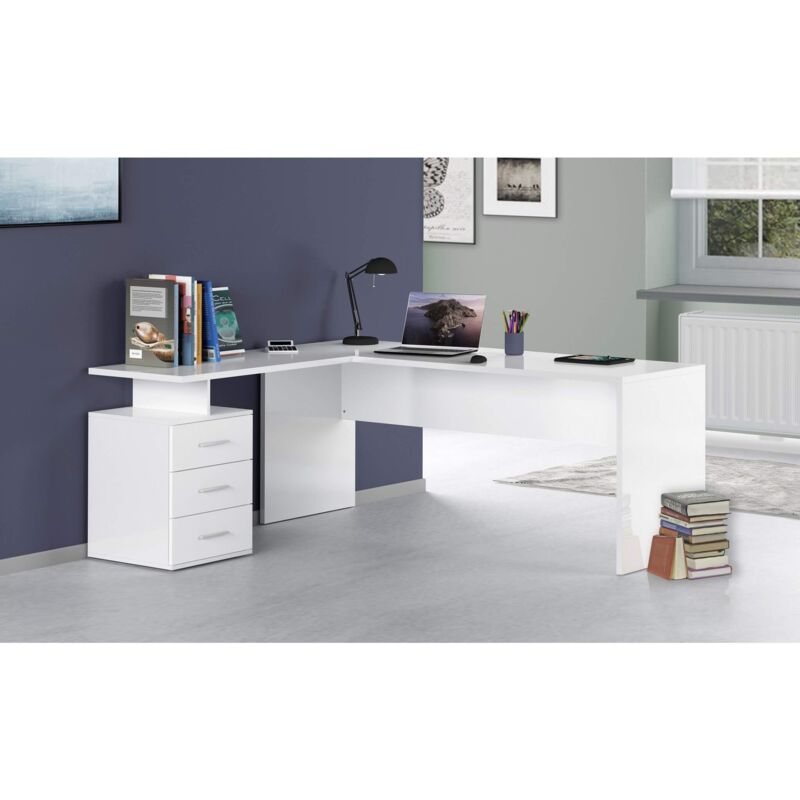 foto del prodotto web furniture - scrivania angolare cassettiera bianco moderno grande da ufficio cameretta