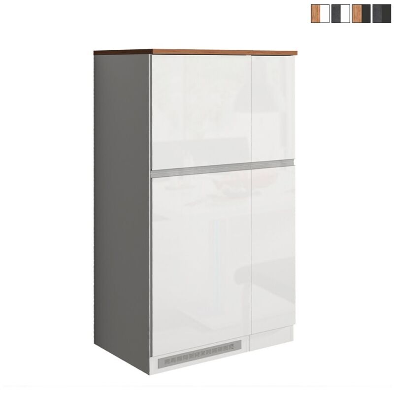 foto del prodotto web furniture - set mobile porta frigo con portaspezie 90x60x164,5cm - nautilus - colore bianco laccato lucido-rovere wotan