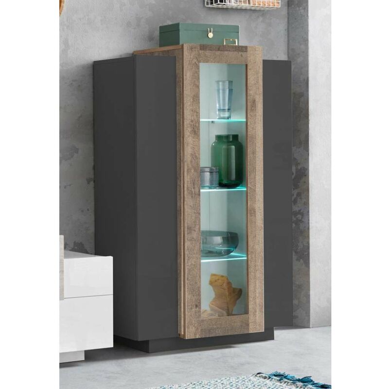 foto del prodotto web furniture vetrina corona in melaminico antracite e wotan oak