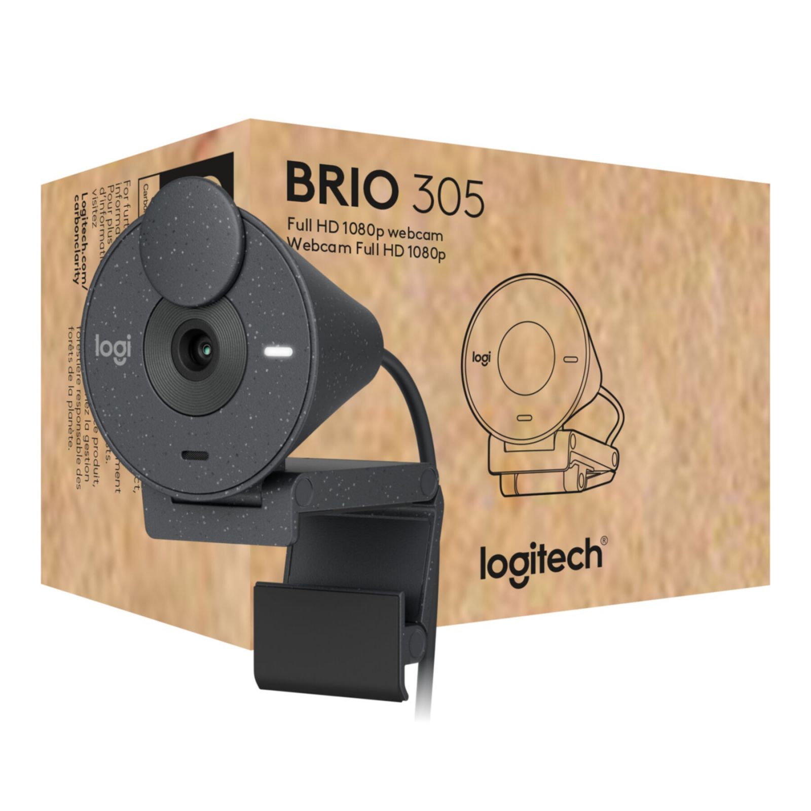 foto del prodotto webcam logitech brio 305 960-001469 2 mp - 1920 x 1080 pixel - full hd - 30 fps - 1280x720 30fps - 1920x1080 30fps - 720p - 1080p