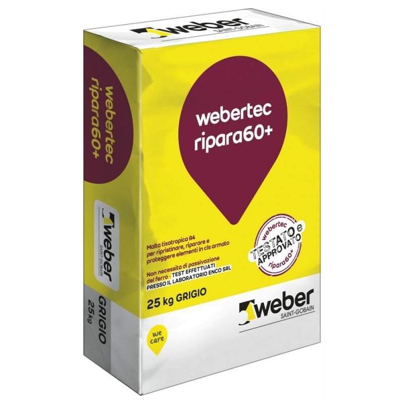 foto del prodotto weber saint gobain webertec ripara60 malta tixotropica grigio sacco kg 25