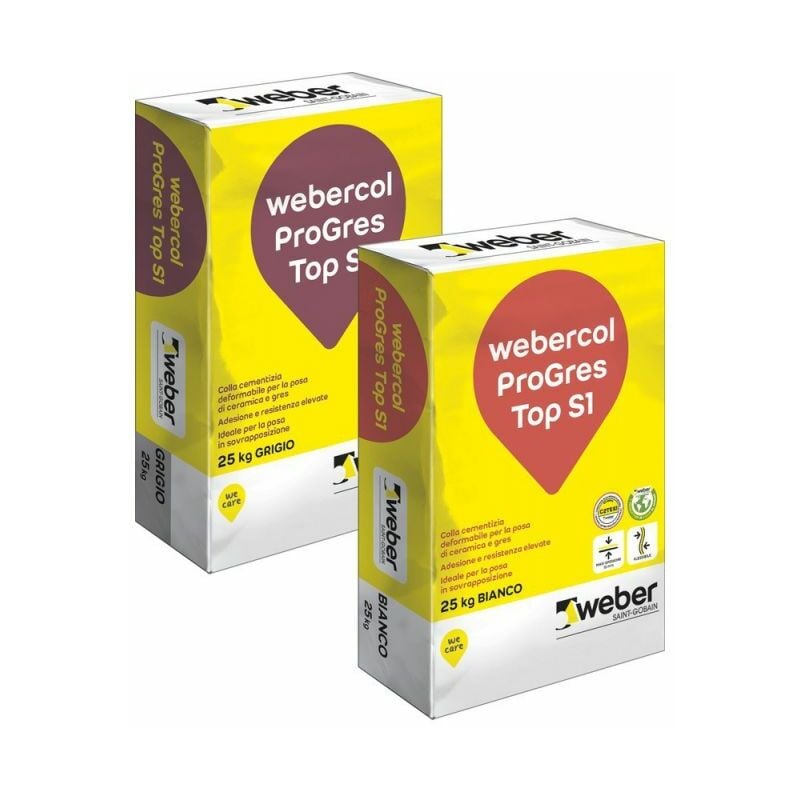 foto del prodotto webercol progres top s1 adesivo cementizio bianco sacco kg 25 c2tes1