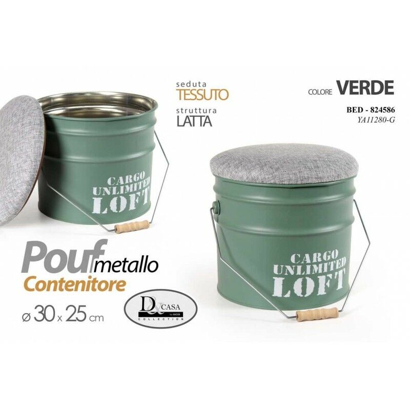 foto del prodotto webmarketpoint 4x pouf contenitore industrial latta verde cm 30 x 25 h