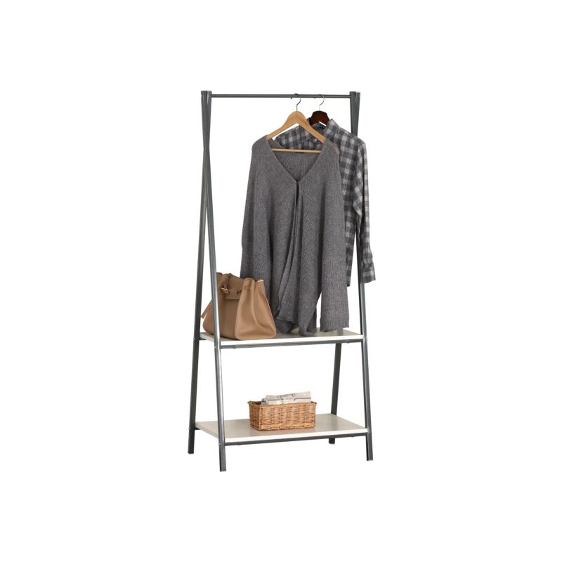 foto del prodotto webmarketpoint appendiabiti bianco e grigio in metallo e legno, 64x400x150 cm