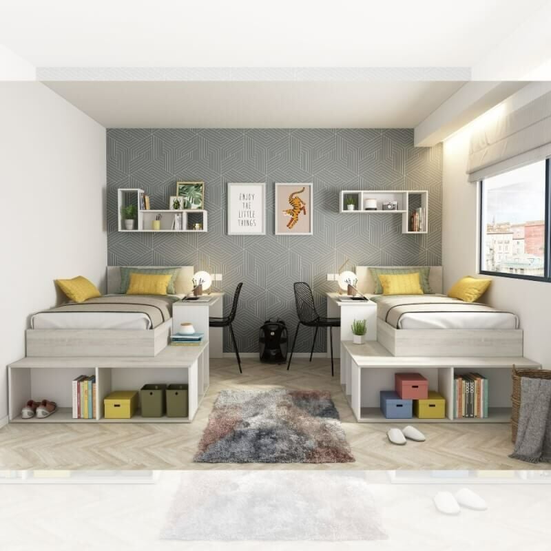 foto del prodotto webmarketpoint cameretta 6040 con letto singolo e scrivania colore bianco consumato e bianco