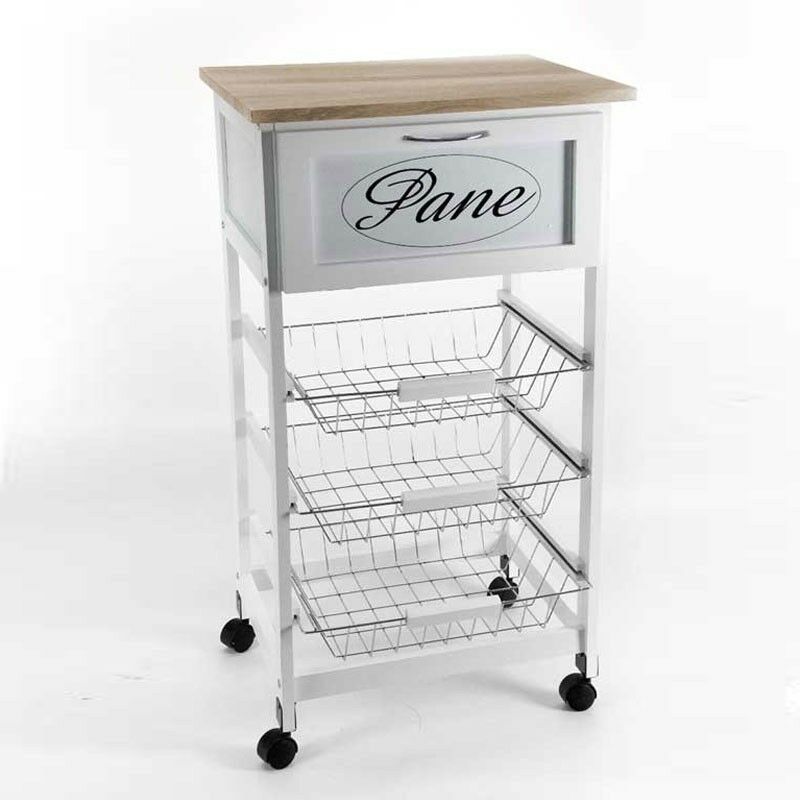 foto del prodotto webmarketpoint carrello da cucina bianco con cestini metallo cm 47 x 37 x 85 h