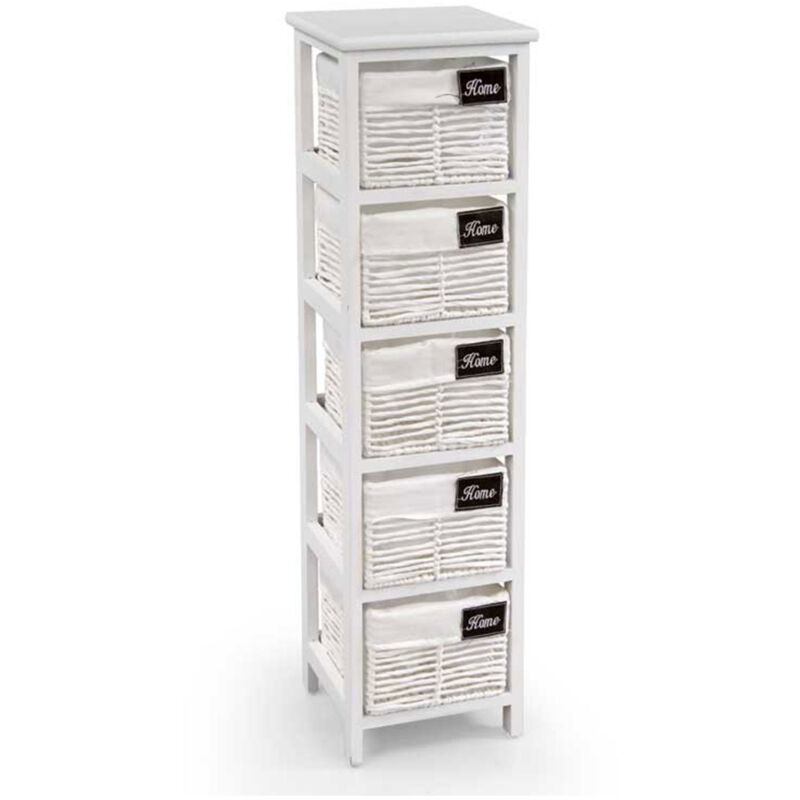 foto del prodotto webmarketpoint cassettiera bianca da bagno in legno con 5 cassetti 25 x 25 x 94 cm