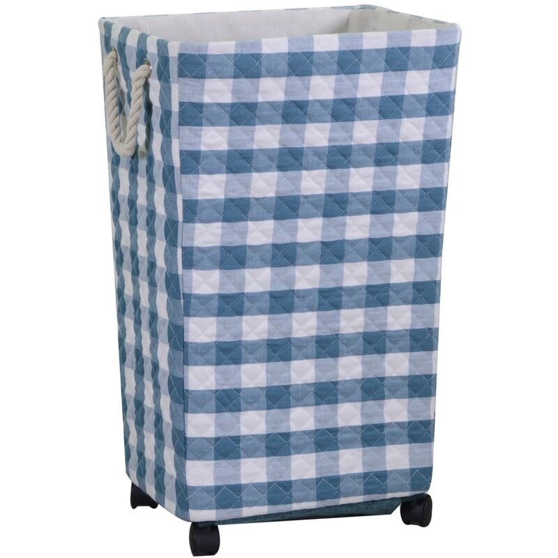 foto del prodotto webmarketpoint cestone tessuto azzurro rettangolare con rotelle cm 40x30h70