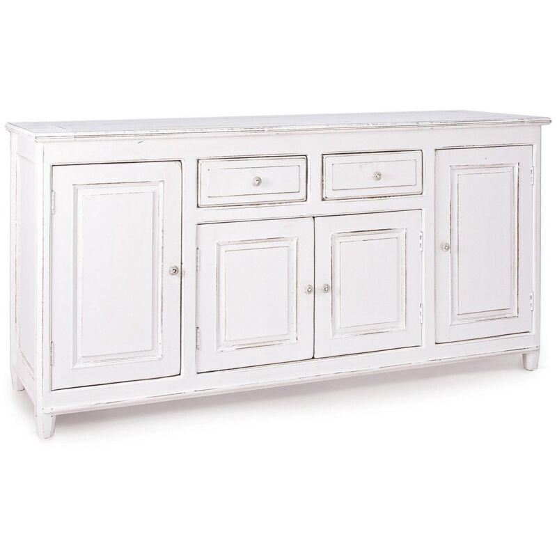 foto del prodotto webmarketpoint credenza colette in legno di mango massiccio, con schienali e laterali in mdf, stile rustico 4 ante 2 cassetti