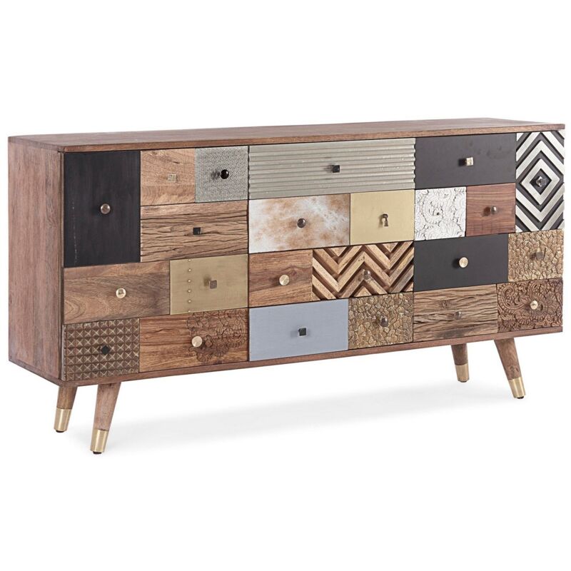 foto del prodotto webmarketpoint credenza dhaval con struttura in legno di mango, mobile in stile moderno 2 ante 4 cassetti