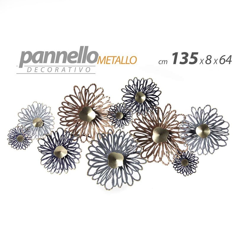 foto del prodotto webmarketpoint decorazione pannello a muro quadro in metallo cm 135 x 8 x 64 fiori