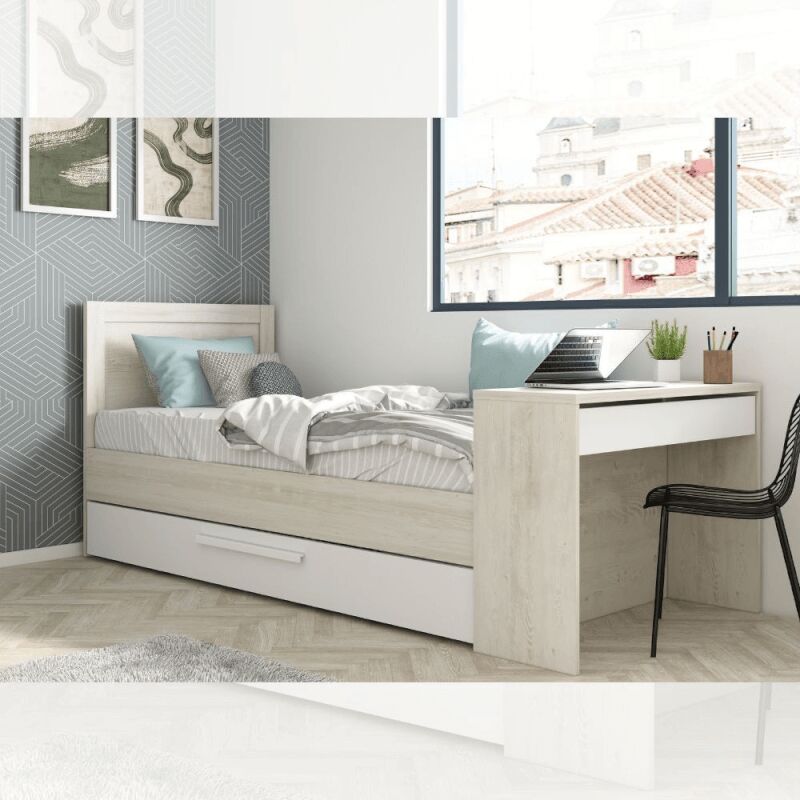 foto del prodotto webmarketpoint letto 1950 con scrivania integrata e letto estraibile bianco vintage e bianco effez