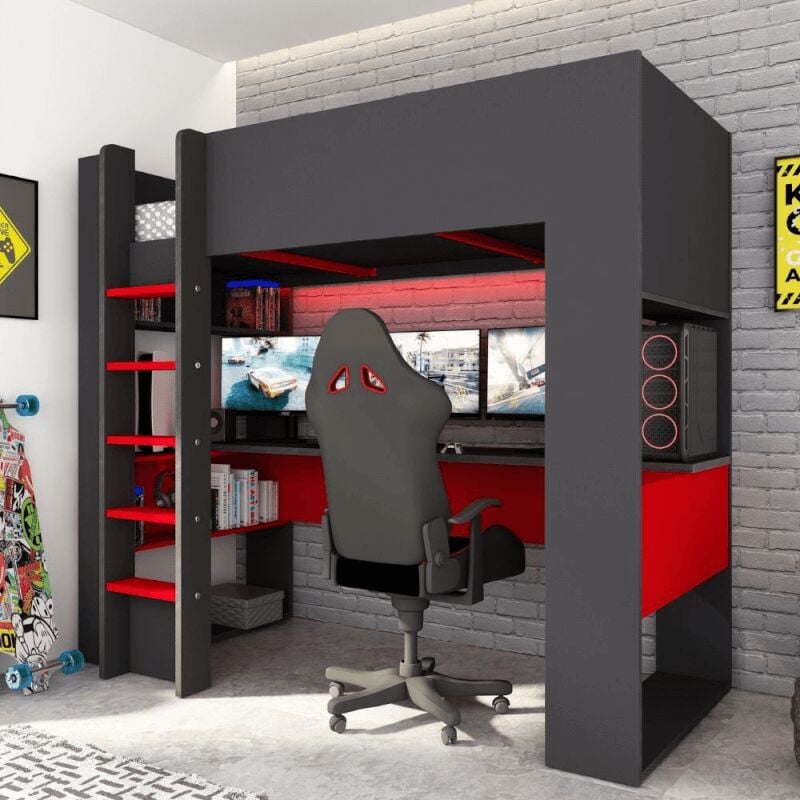 foto del prodotto webmarketpoint letto a castello 5050 antracite rosso con scrivania effez