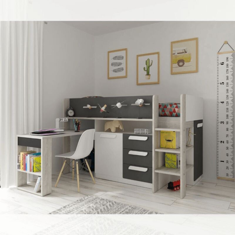foto del prodotto webmarketpoint letto a soppalco 6020 bianco antracite con scrivania estraibile effez