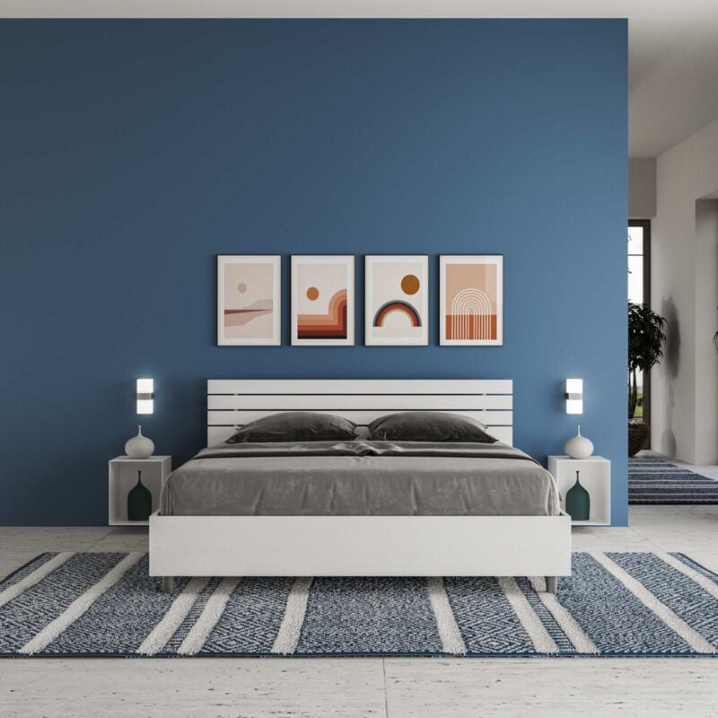 foto del prodotto webmarketpoint letto matrimoniale senza rete 160x190 testata inclinata con doghe bianco frassino ankel