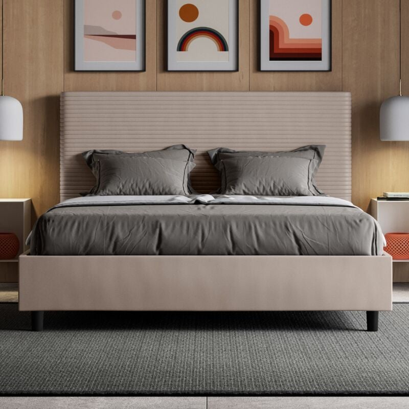foto del prodotto webmarketpoint letto matrimoniale senza rete imbottito 160x190 similpelle tortora focus
