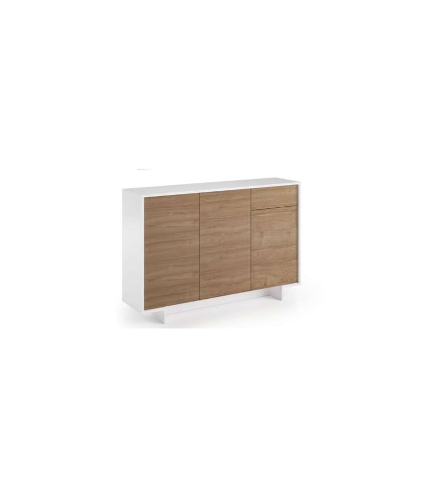 foto del prodotto webmarketpoint madia slim, con 3 ante, cassetto e tre ripiani interni bianco noce