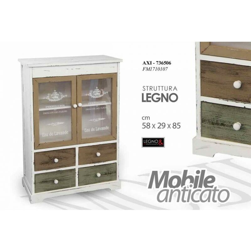 foto del prodotto webmarketpoint mobile madia anticato con cassetti vetrina cm 58 x 29 x 85 h