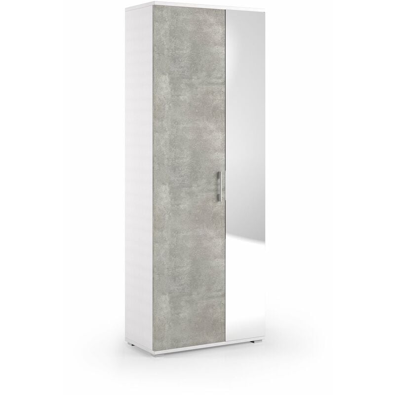 foto del prodotto webmarketpoint multiuso con specchio 1 cassetto e 6 ripiani interni bianco anta cemento con specchio